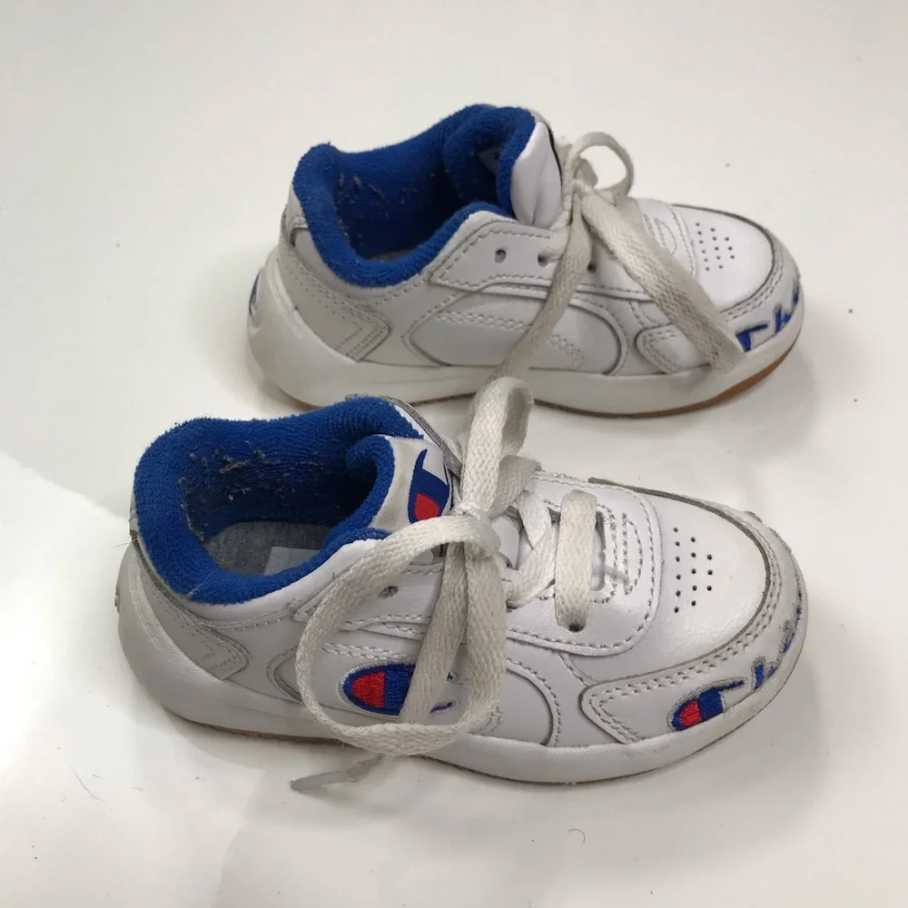 Kids White and Blue Sneakers - Champion Style